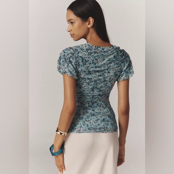 Anthropologie Short-Sleeve Shirred Mesh Top NWT , sz : medium - Picture 3 of 10